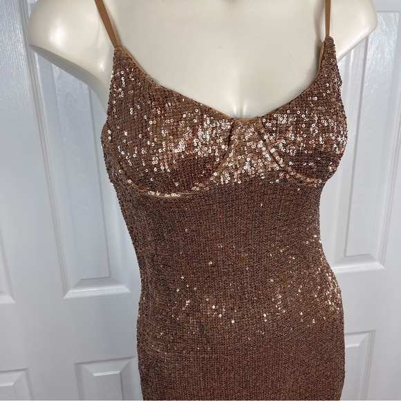 HONEYBUM sequin COPPER BRONZE sequin SPARKLE Dress GLAM party dress Small chic - Picture 3 of 10